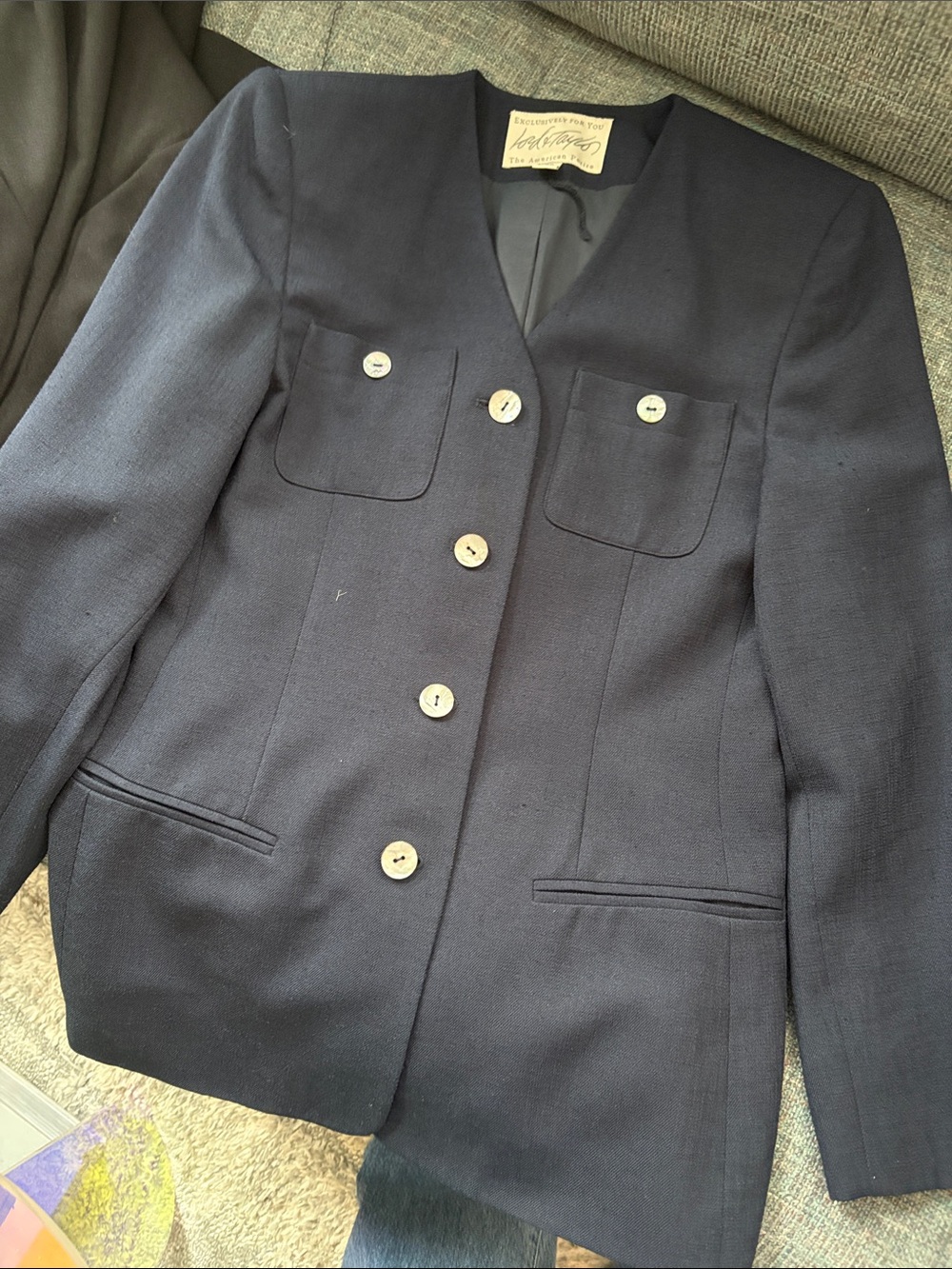 Lord & Taylor Women’s Navy Button-Front Blazer Jacket